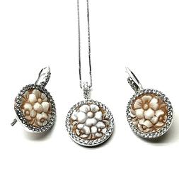 Di Lusso Ciondolo Set Cammei Fiori Con Zirconi In Argento 92
