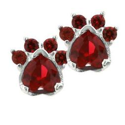 PAW PRINT EARRINGS 0.5" Sparkling Red Rhinestone Dog Cat Gir
