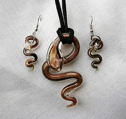 PENDENTE/ORECCHINI IN VETRO A FORMA DI SERPENTE PENDANT/E. G