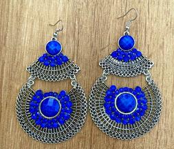 Pendenti da Donna Brillanti Lunghi Palline Argentati E Blu d