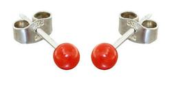 Perni Sferici Argento 925 Vero Corallo 4 MM Sfere Piccoli Sf