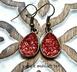 A Goccia Con Glitter Rosso, Fatti A Mano, Color Bronzo