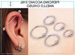 Piercing Anello Chiuso Acciaio Chirurgico  Sfera a Incastro 