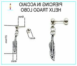 Piercing Orecchino Acciaio Chirurgico Piuma Trago Helix Cart