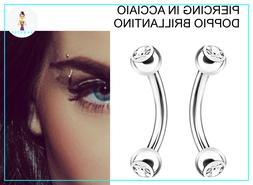 Piercing Sopracciglio Curvo Acciaio Chirurgico con Brillanti