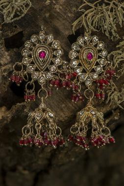 Pink & White Diamante Indian Jhumka Wedding Earrings