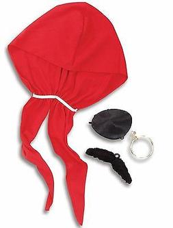 Pirata Set Kit Benda Sull'Occhio Bandana Orecchino Baffi Ves