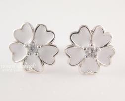 Primula Autentico Pandora Smalto Bianco Fiori Orecchino Borc