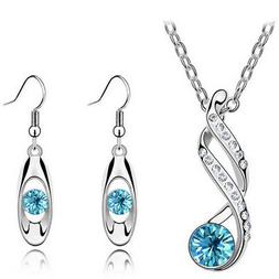 Parure Donna Ciondolo Strass Azzurro Bianco Regalo Natale