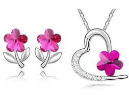 Ciondolo Cuore Fiore Swarovski Elements Fucsia