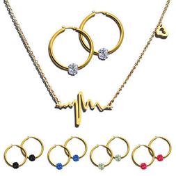 Con Collana A Battito Catena Dorata Set Orecchini A Cerchio