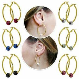 Hoops Cerchio Donna Gioielli Acciaio Inox Oro Strass Glitter