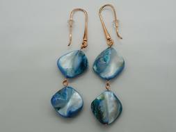 Shiny Copper Earrings with blue mother of pearl beads