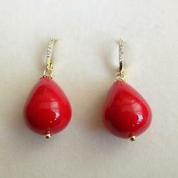 Donna Colore Oro Con Corallo Rosso A Goccia E Zirconi  20 Cc