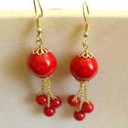 Donna Pendenti Colore Oro Con Corallo Rosso   - 191 Aa