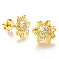 Argento 925 Con Zirconi E Girasole Con Fiore In Argento 925
