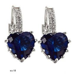 Splendido 18K Placcato Oro Bianco Zaffiro Cristallo Blu Cuor