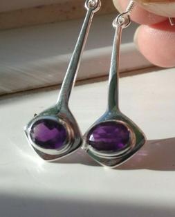 Splendido Argento Sterling E Scuro Ametista a Ciondolo Orecc