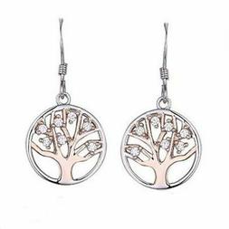 Sterling Argento Oro Rosa Zircone Cubico Albero Della Vita O