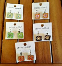 Donna Pendenti Quadrata Piccoli Smalto E Strass E Stelline