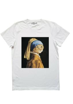 T-shirt Maglietta  gatto  Ragazza col turbante orecchino di 
