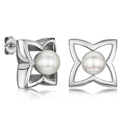 Fiori Con Perle Massiccio Orecchini A Lobo 16 X 16mm