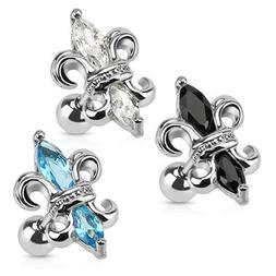 Fleur De Lis Araldica Giglio Fiore Crystal Piercing Stud