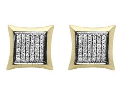 Uomo Donna 10K Oro Giallo Rotondo Pav&eacute; di Diamanti 10mm Kit