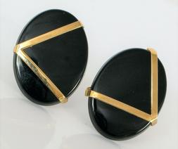 Vintage Bella 14K Oro Moderni V Rotondo Onice Nera Geometric
