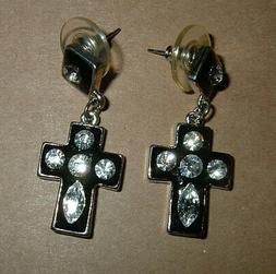 Croce Smalto Nero E Cristalli Dark Gothic Emo