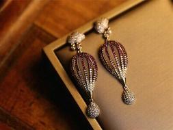 Vintage Stile Orecchino Argentato Rosa Zircone Mongolfiera N