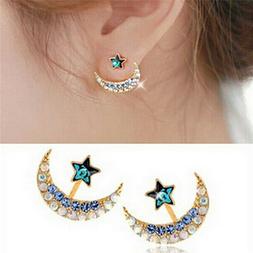 Womens 18k Yellow Gold Filled Moon Star Crystal Rhinestone S